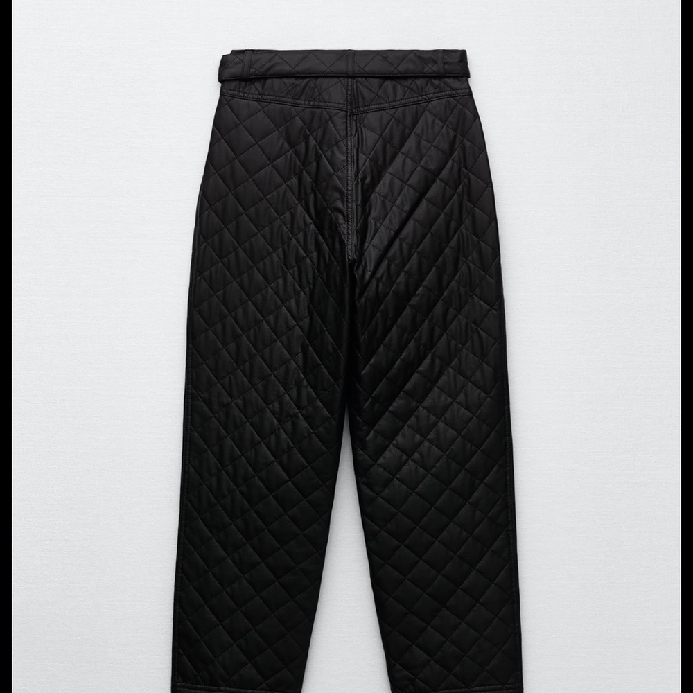 Zara Black Faux Leather Quilted Detail High Waisted Pants Sizes XS,S & M - Picture 4 of 8
